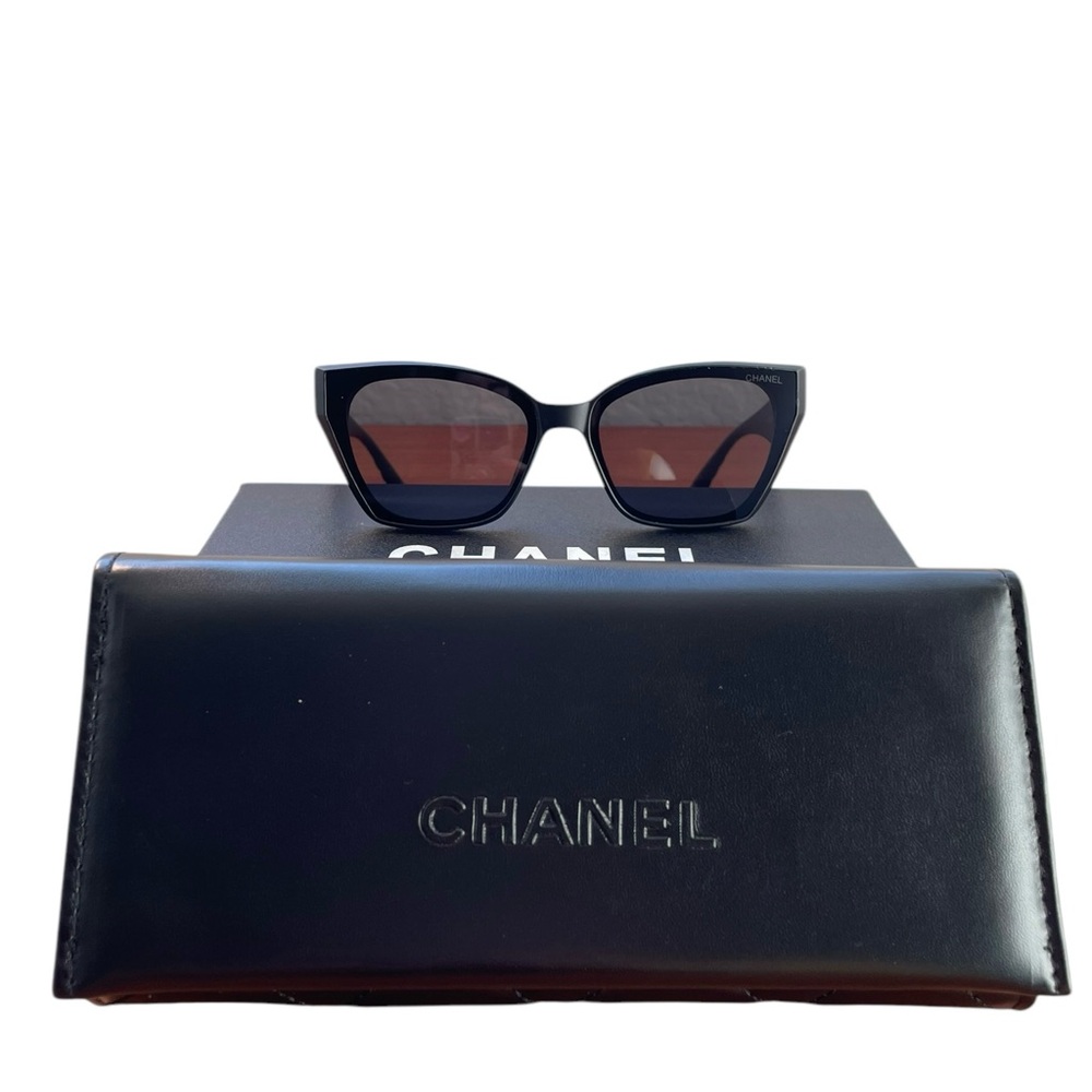 Authentic Chanel Black Cat-Eye Sunglasses with Dark Lenses